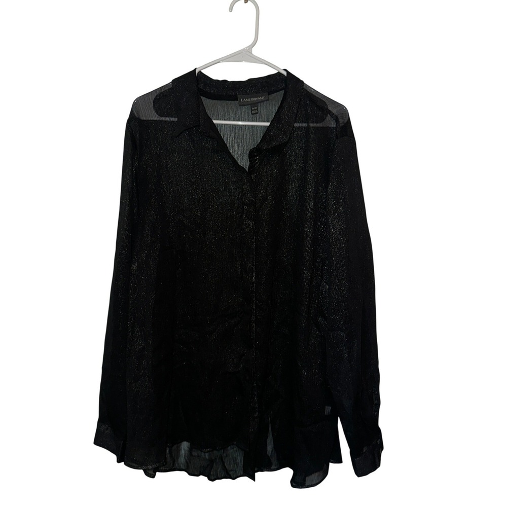 Lane Bryant Womens‎ Black Metallic Shimmer V-Neck Blouse Plus Size 26/28 Sparkle